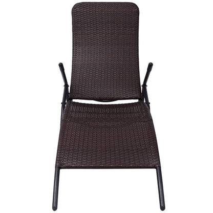 Brown PE wicker folding sun lounger