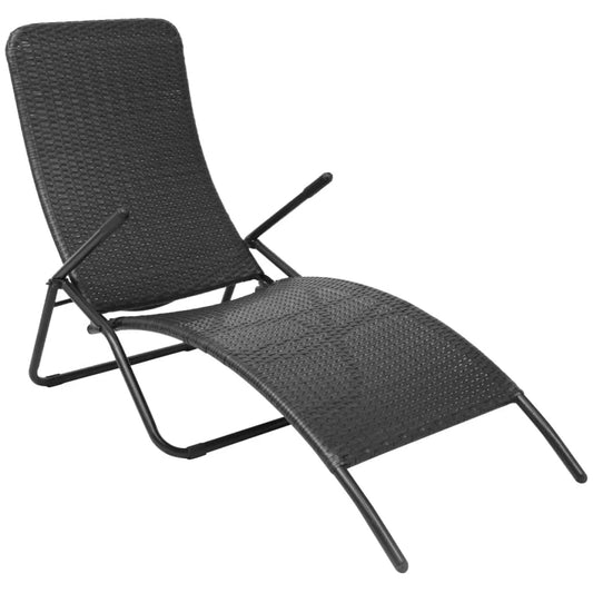 Black PE wicker folding sun lounger