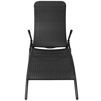 Black PE wicker folding sun lounger