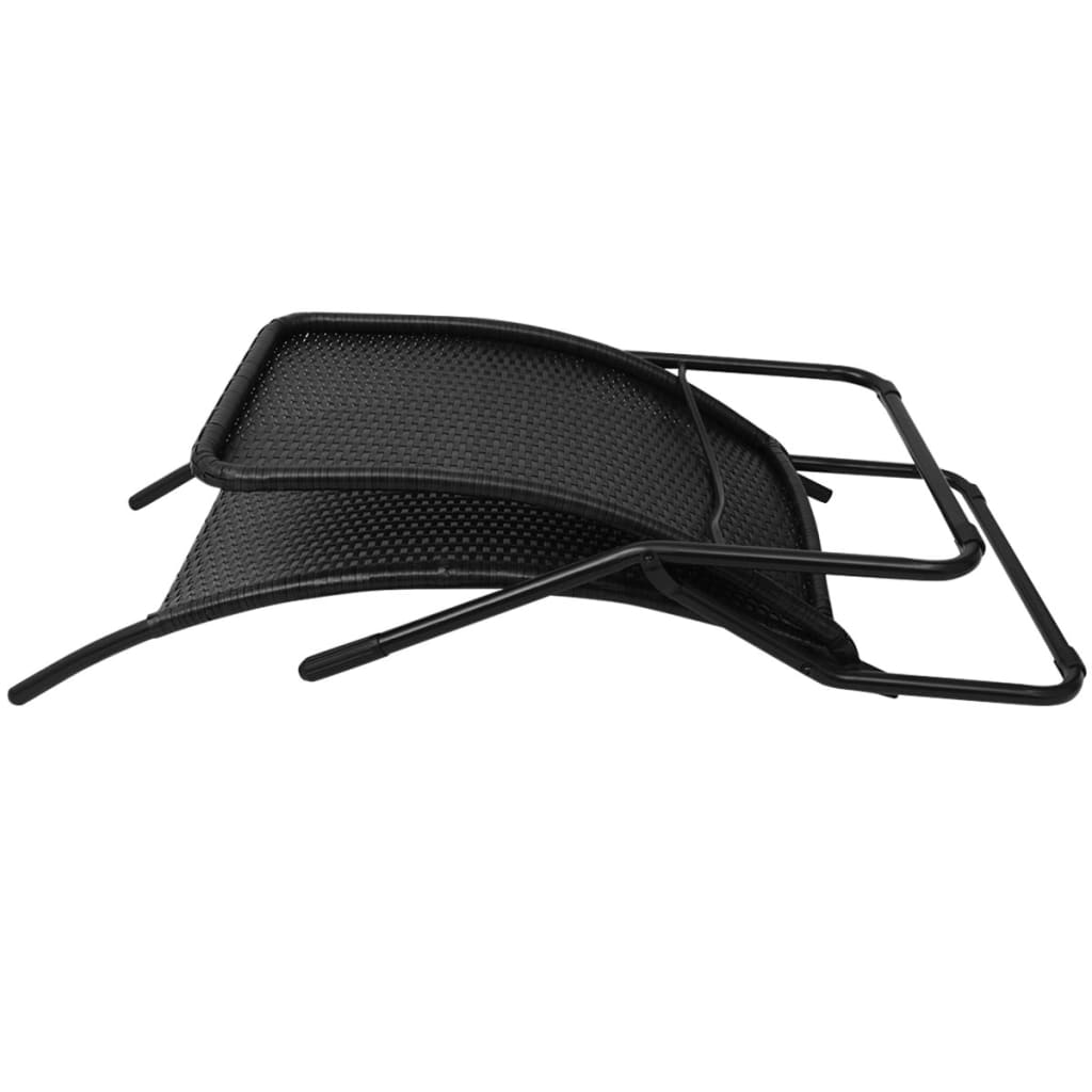 Black PE wicker folding sun lounger