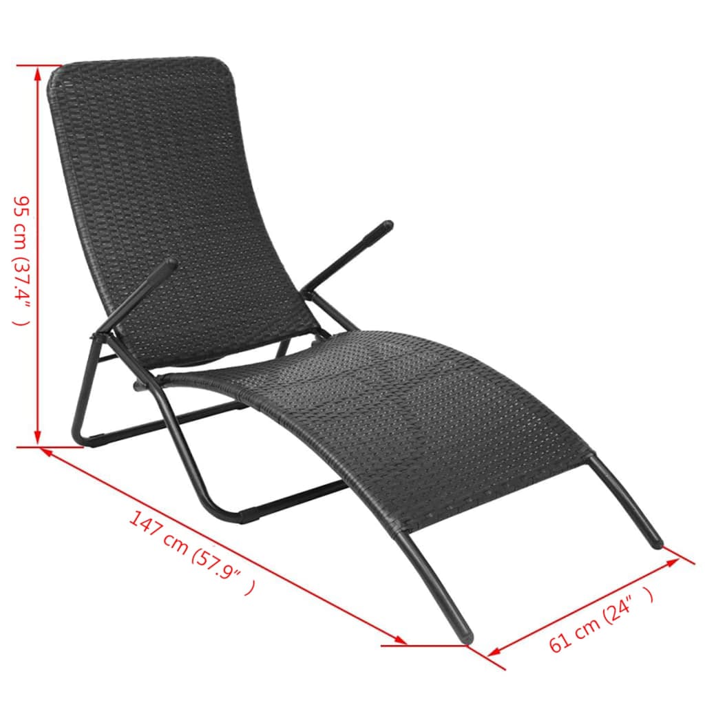 Black PE wicker folding sun lounger