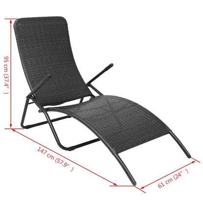 Black PE wicker folding sun lounger