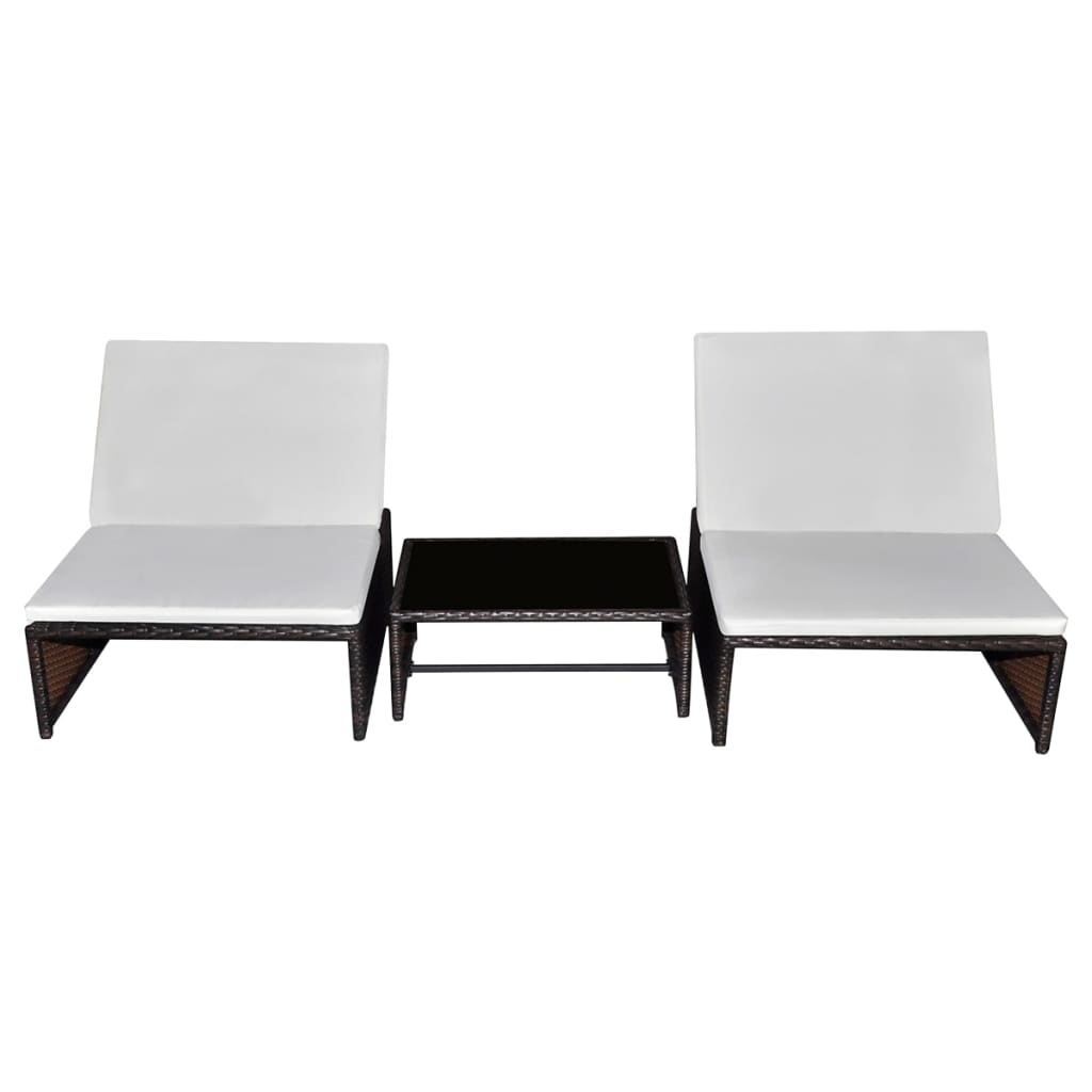 Cadeiras jardim reclináveis 2 pcs c/ mesa vime PE castanho
