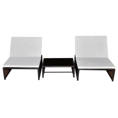 Cadeiras jardim reclináveis 2 pcs c/ mesa vime PE castanho
