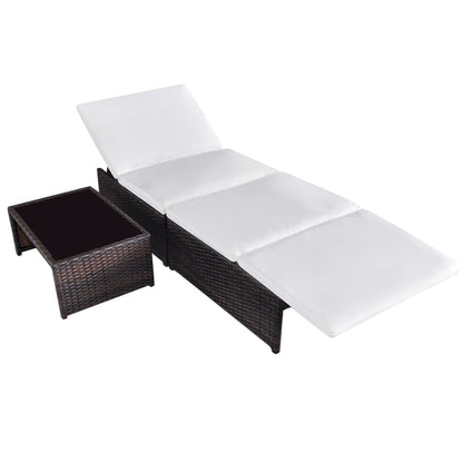 Cadeiras jardim reclináveis 2 pcs c/ mesa vime PE castanho