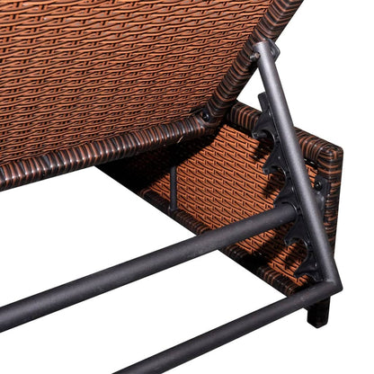 Cadeiras jardim reclináveis 2 pcs c/ mesa vime PE castanho
