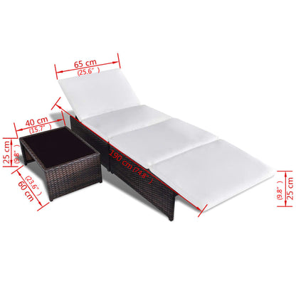Cadeiras jardim reclináveis 2 pcs c/ mesa vime PE castanho