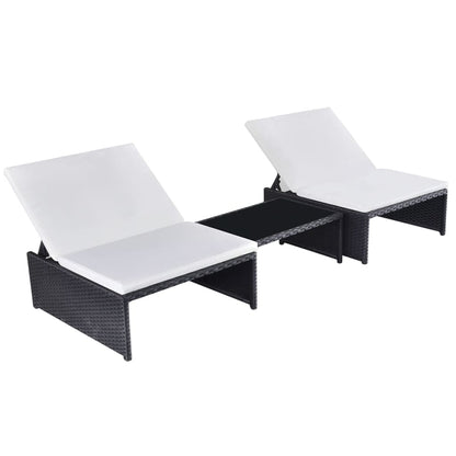 Cadeiras jardim reclináveis 2 pcs com mesa vime PE preto