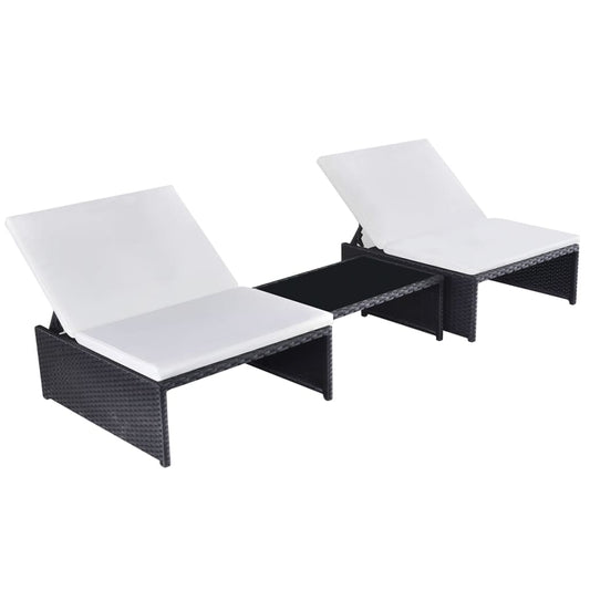 Cadeiras jardim reclináveis 2 pcs com mesa vime PE preto