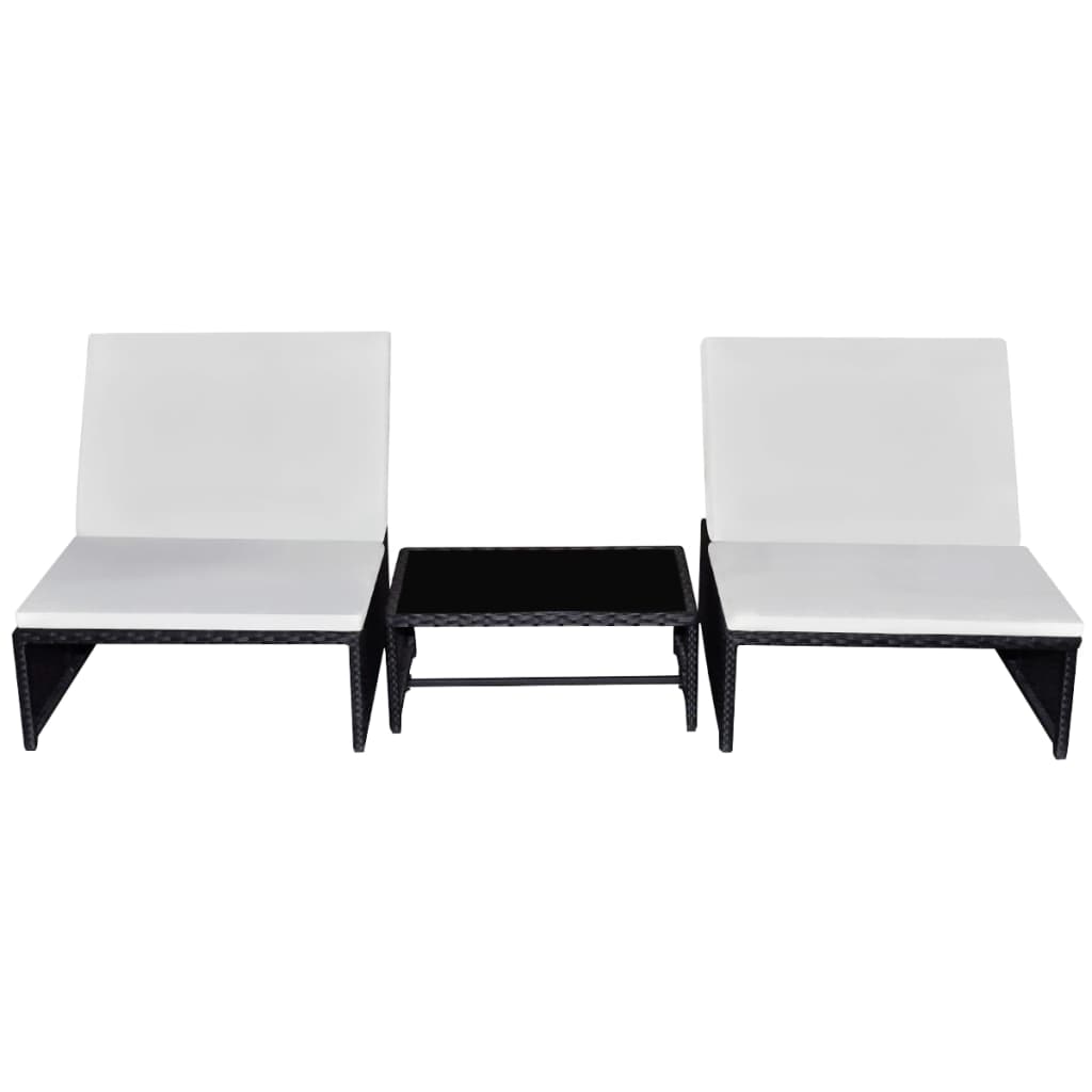 Cadeiras jardim reclináveis 2 pcs com mesa vime PE preto