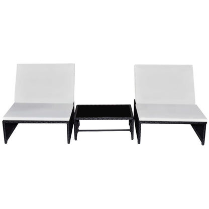 Cadeiras jardim reclináveis 2 pcs com mesa vime PE preto
