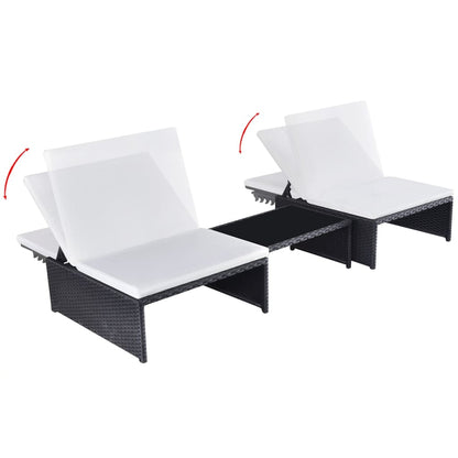 Cadeiras jardim reclináveis 2 pcs com mesa vime PE preto