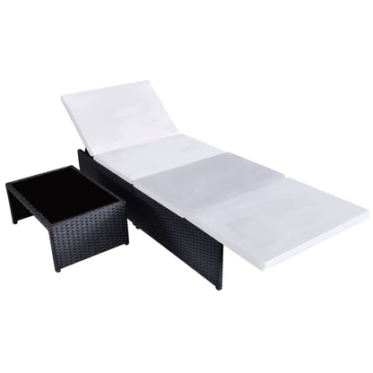 Cadeiras jardim reclináveis 2 pcs com mesa vime PE preto