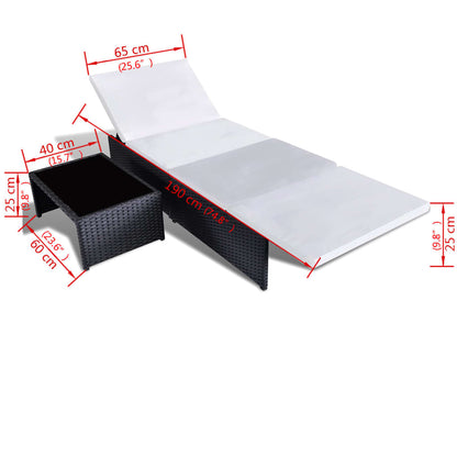 Cadeiras jardim reclináveis 2 pcs com mesa vime PE preto