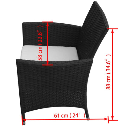 7 pcs conjunto jantar exterior com almofadões vime PE preto