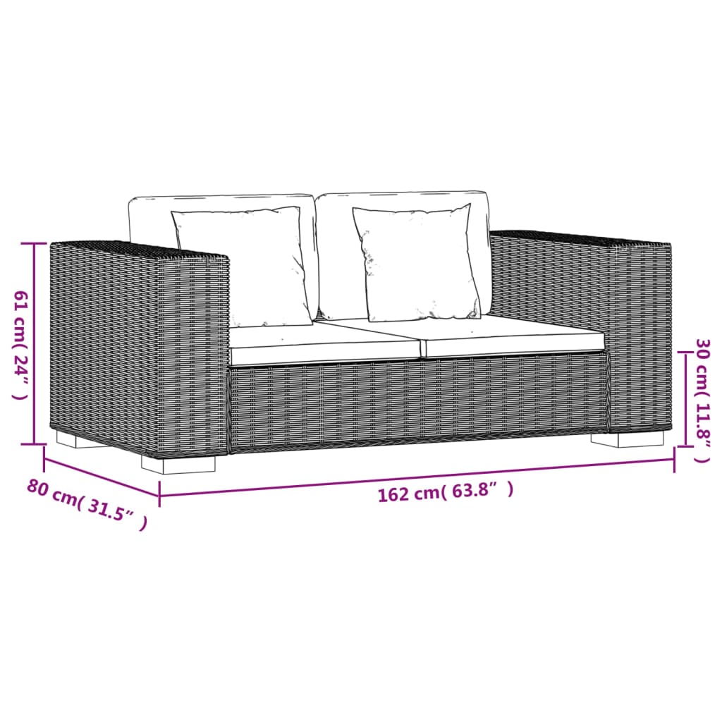 2 seater sofa set, 7 pcs, genuine rattan
