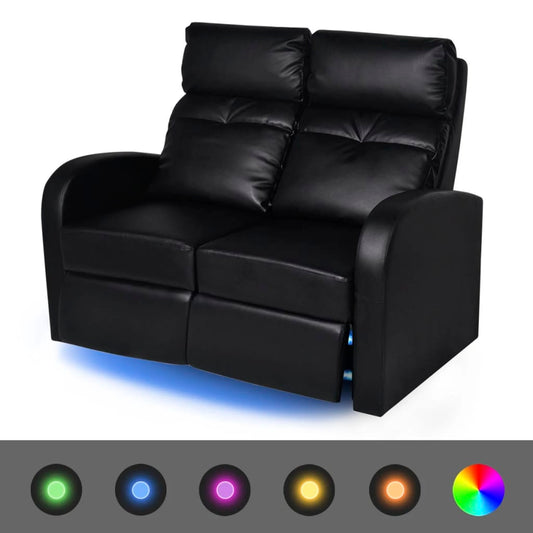 Poltrona reclinável LED 2 lugares, couro artificial, preto