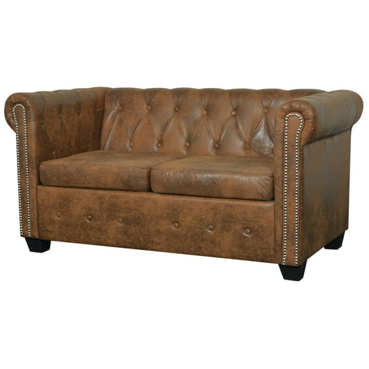 Chesterfield 2-seater sofa in brown faux leather