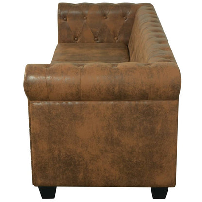 Sofá Chesterfield 3 lugares couro artificial castanho