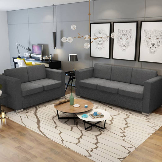 Sofa set, 2 pcs, dark grey fabric