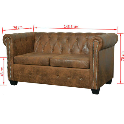 Conjunto de sofás de 2 + 3 lugares, Chesterfield, castanho