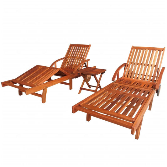 Sun loungers with table 2 pcs solid acacia wood