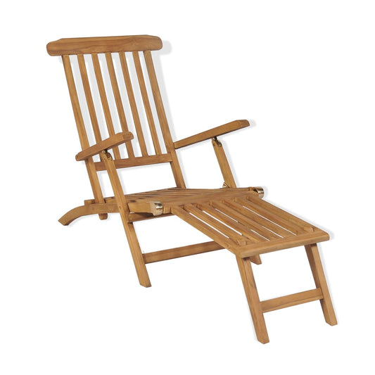 Sun lounger with footrest in solid teak wood