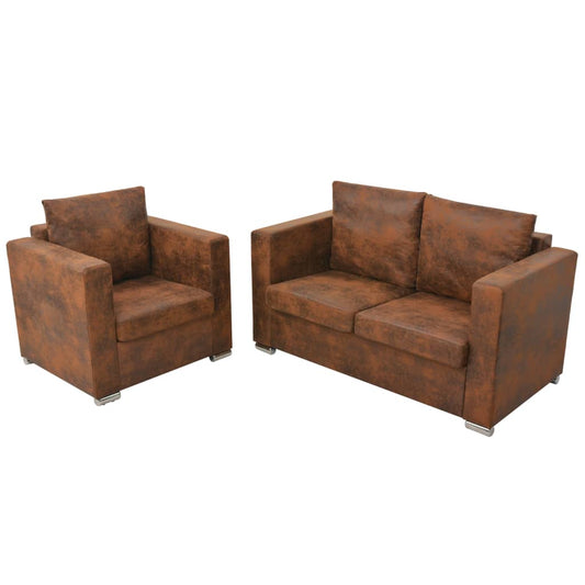 Conjunto de sofás 2 pcs camurça sintética
