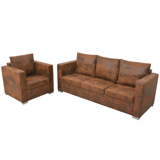 2 pcs sofa set faux suede