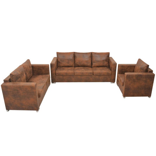 Conjunto de sofás 3 pcs camurça sintética