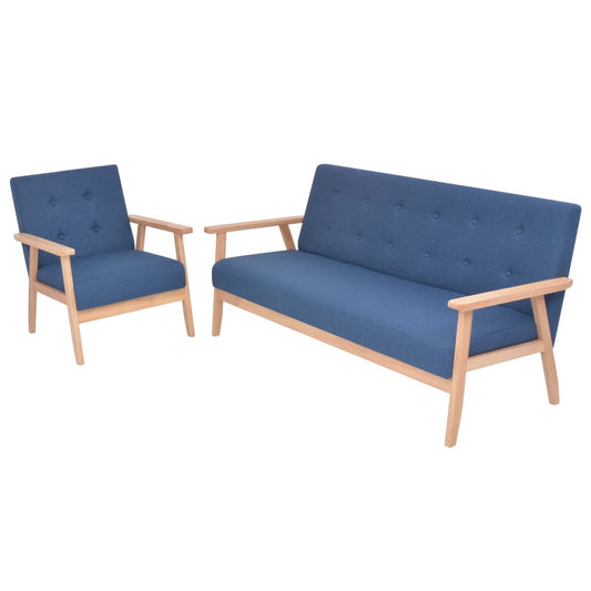 Sofa set 2 pcs blue fabric