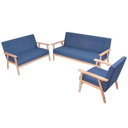 Sofa set 3 pcs blue fabric
