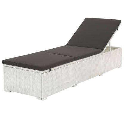 White PE wicker sun lounger with cushion