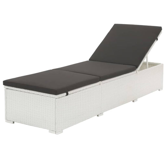 White PE wicker sun lounger with cushion