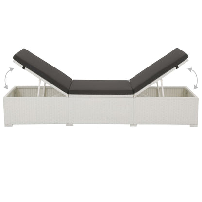 White PE wicker sun lounger with cushion