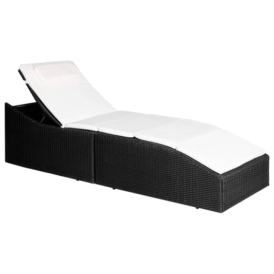 Black PE wicker sun lounger with cushion
