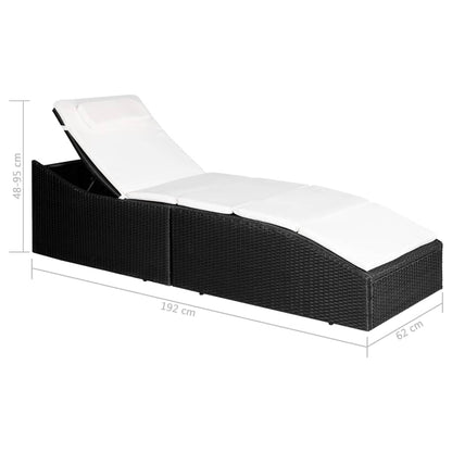 Black PE wicker sun lounger with cushion