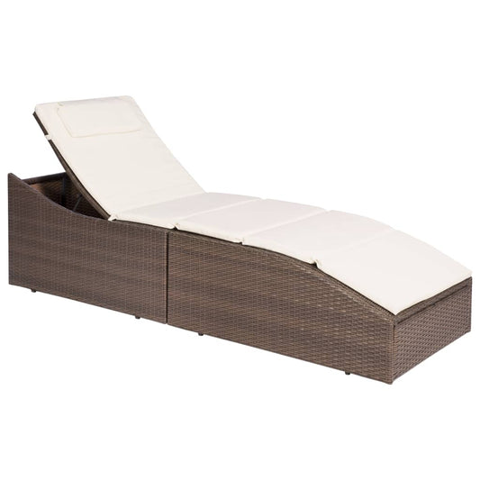 Brown PE wicker sun lounger with cushion