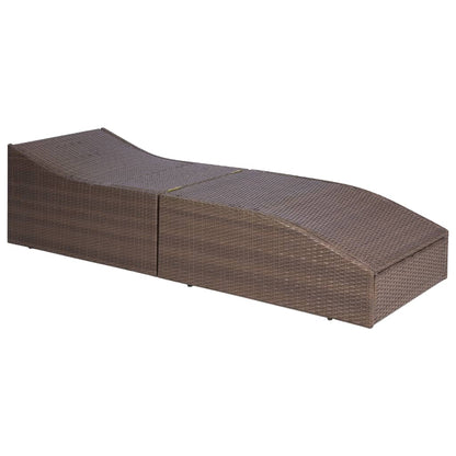 Brown PE wicker sun lounger with cushion