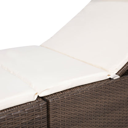 Brown PE wicker sun lounger with cushion