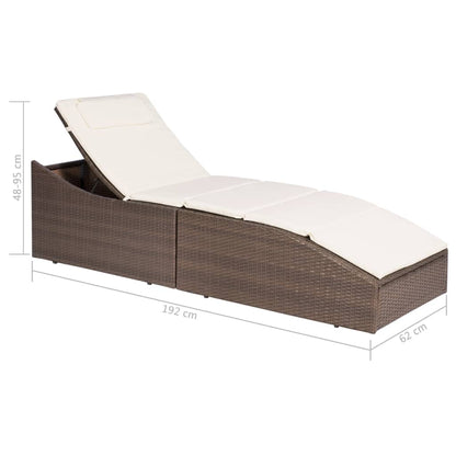 Brown PE wicker sun lounger with cushion