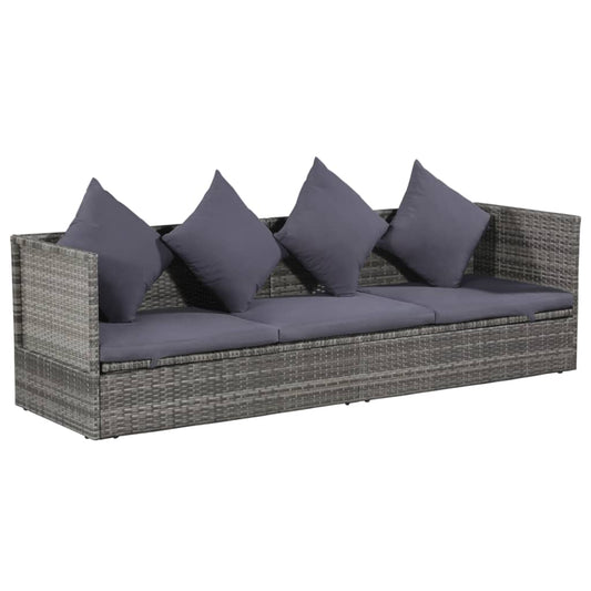 Espreguiçadeira de jardim 200x60 cm vime PE cinzento