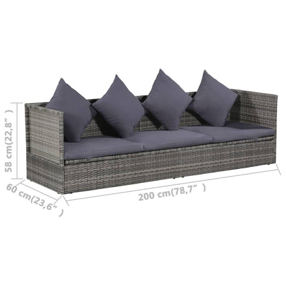 Espreguiçadeira de jardim 200x60 cm vime PE cinzento