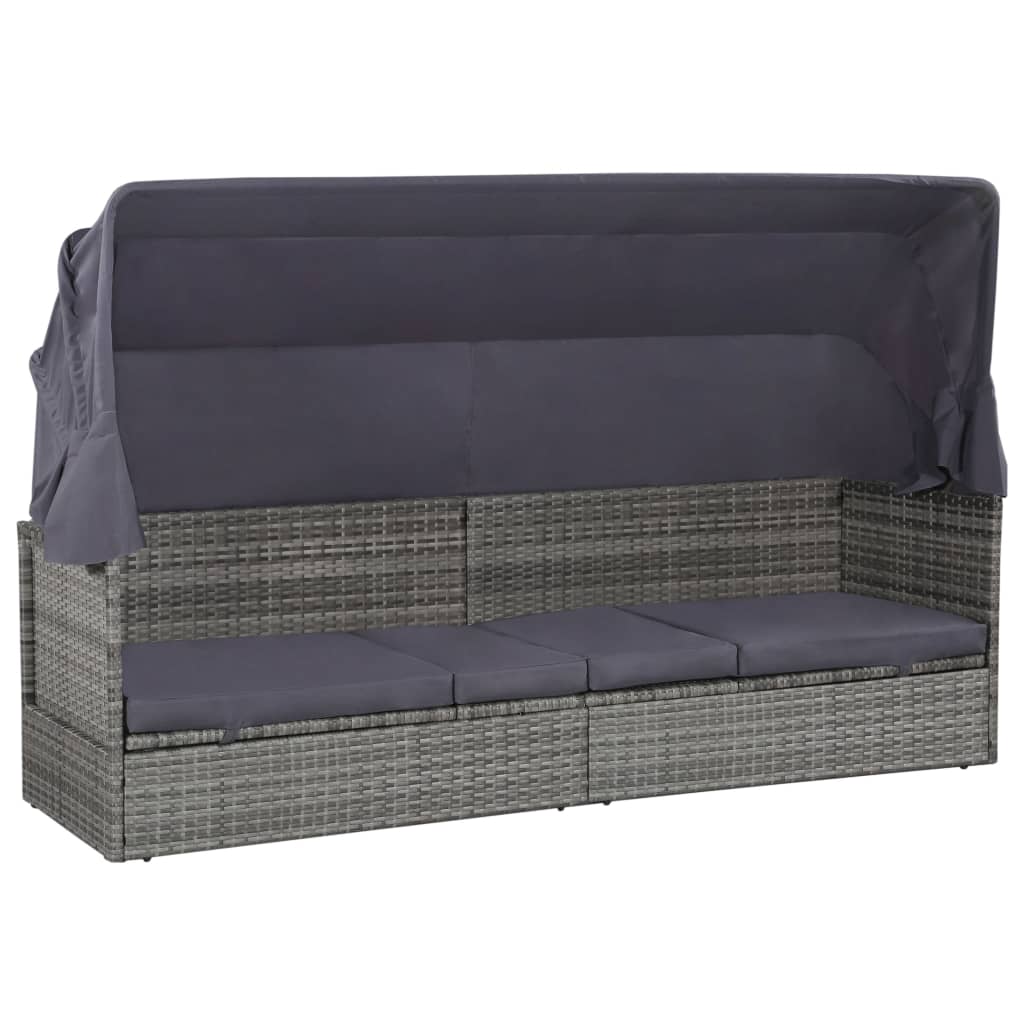 Garden sun lounger with canopy 205x62 cm PE wicker grey
