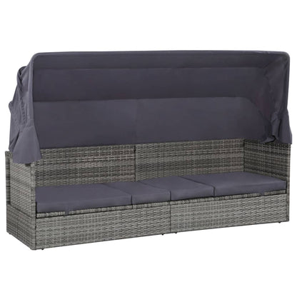 Garden sun lounger with canopy 205x62 cm PE wicker grey