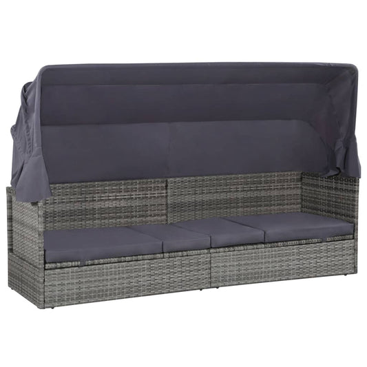 Garden sun lounger with canopy 205x62 cm PE wicker grey