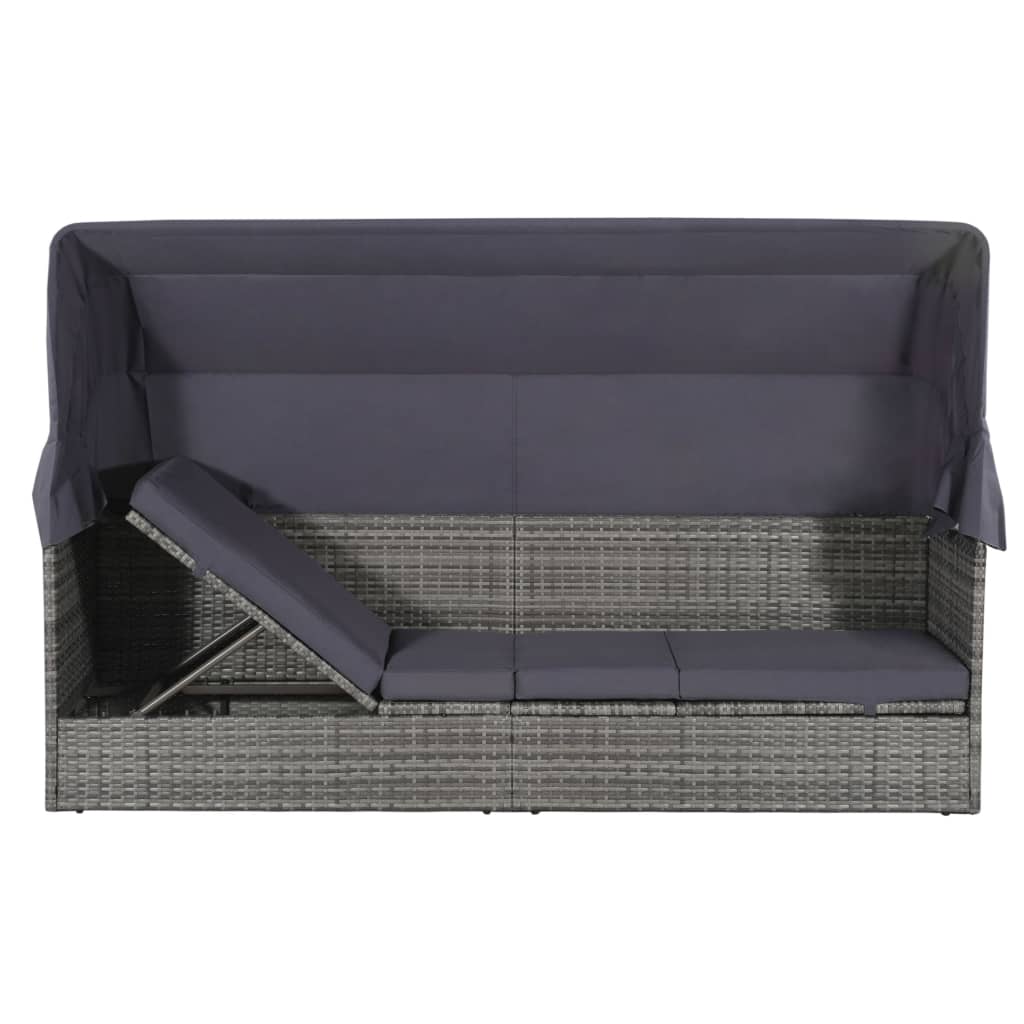 Garden sun lounger with canopy 205x62 cm PE wicker grey