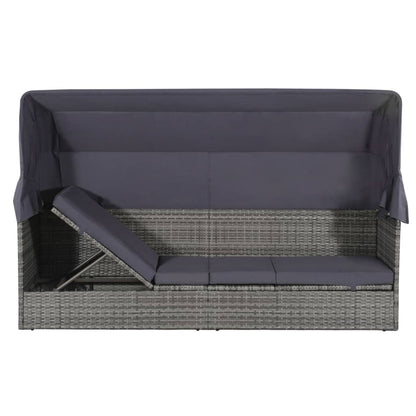 Garden sun lounger with canopy 205x62 cm PE wicker grey