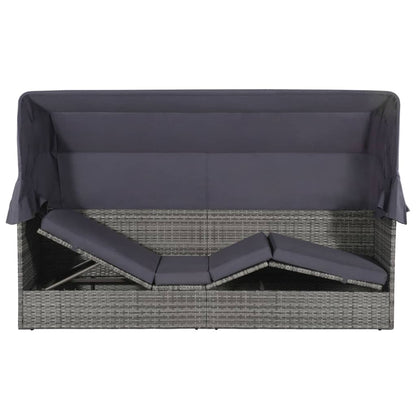 Garden sun lounger with canopy 205x62 cm PE wicker grey
