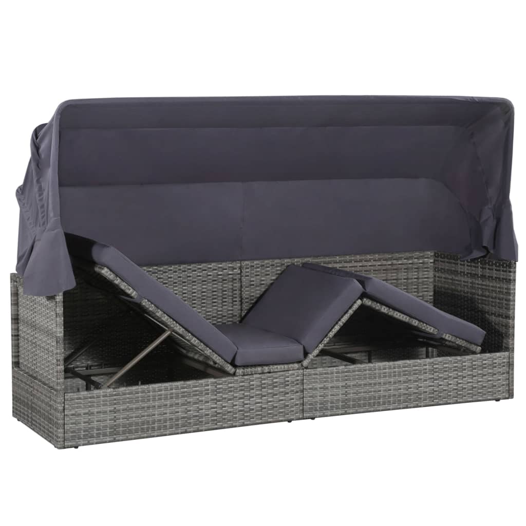 Garden sun lounger with canopy 205x62 cm PE wicker grey